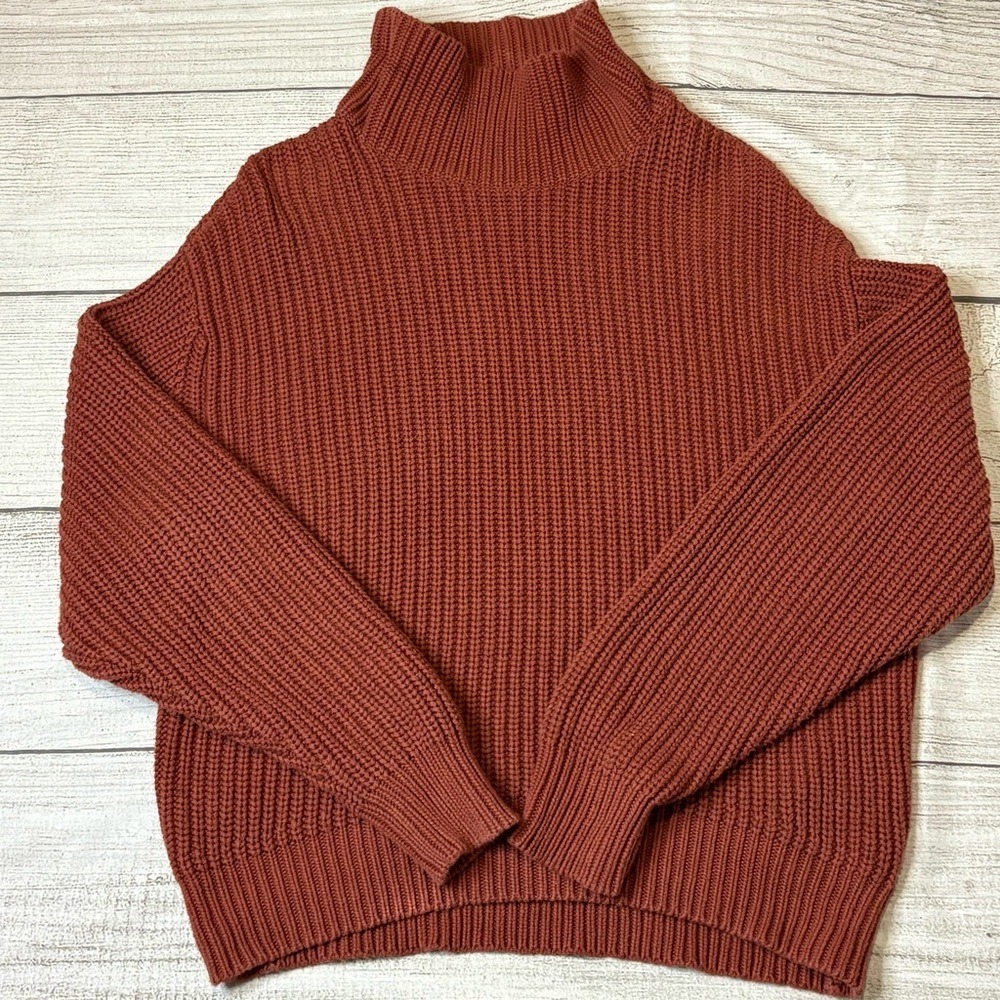 French Connection Women's Chunky Knit Brick Red‎ Turtleneck Sweater Size Large